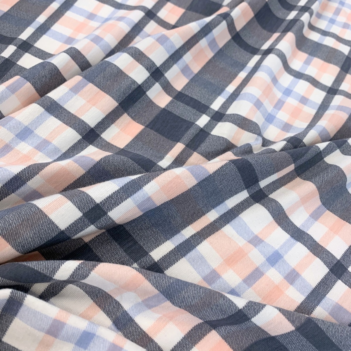 Viscose Elastane Fabric Blue Pink - Jay Jersey - Soft Check