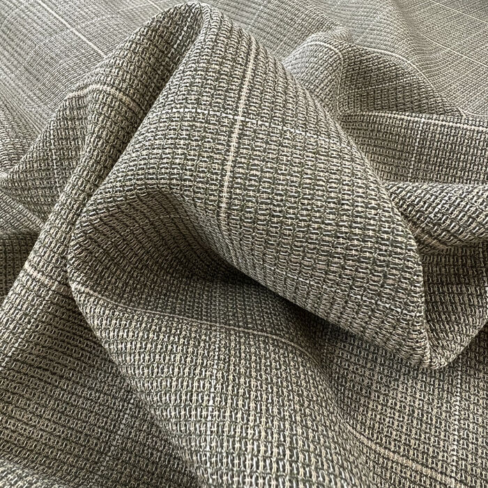 Prime Time Check Beige Green Wool Suiting Fabric CU