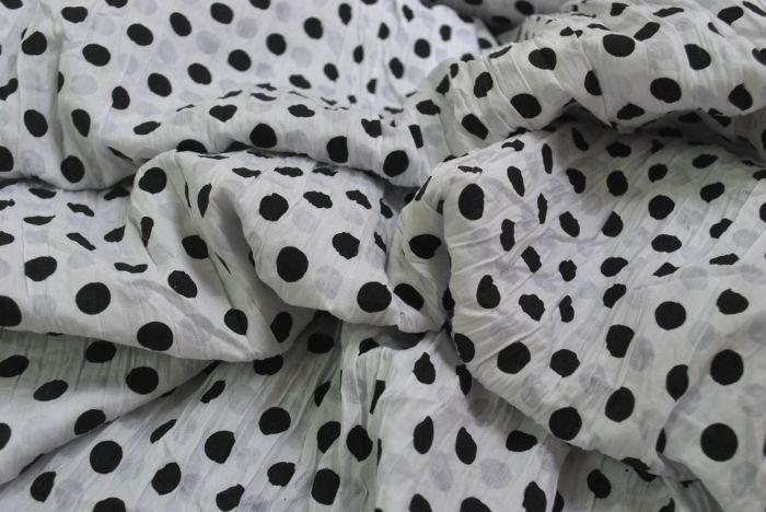 Imelda - Cotton poly Black and White Spot Fabric - cu