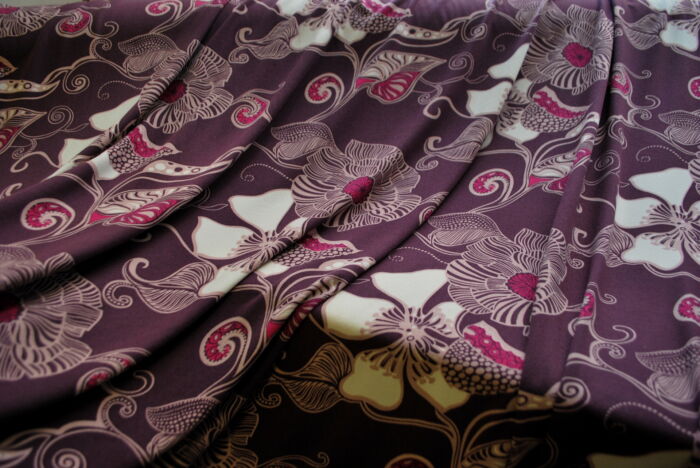 Floral Jersey Viscose Lycra Aubergine