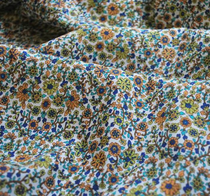 Mandy Mae Tangerine cotton poplin fabric floral cu